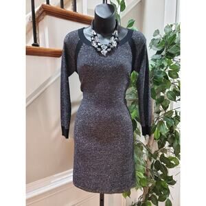 5/48 Women Gray Viscose Round Neck Long Sleeve Casual Knee Length Dress Size XS